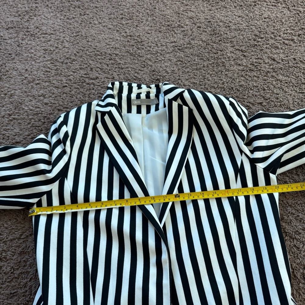 ASOS Black White Mono-striped Pant Suit Long Line Blazer High Rise Co Ord US 8 - Picture 14 of 15